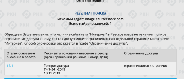 Роскомнадзор заблокировал домен фотобанка Shutterstock из-за изображения с российским флагом